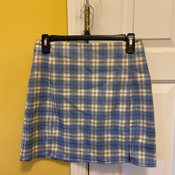 Tartan/Plaid/Checkered High Waist/Rise Slit Him Mini School Girl Skirt (SHEIN) - Picture 4 of 6